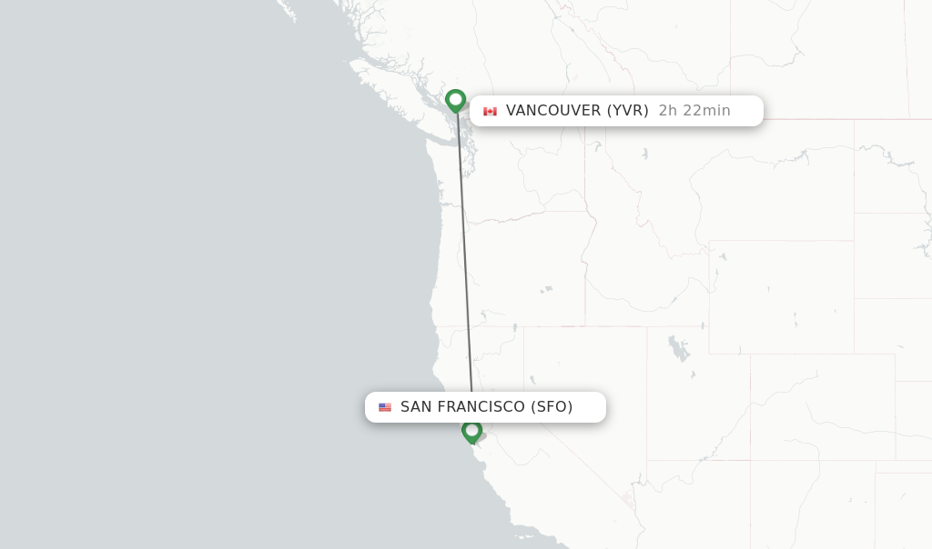 Flights from San Francisco to Vancouver route map