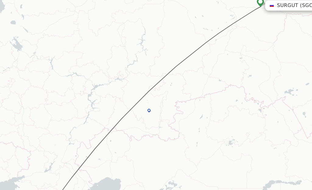 Flights from Surgut to Mineralnye Vody route map
