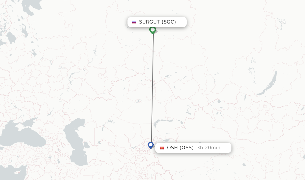 Flights from Surgut to Osh route map