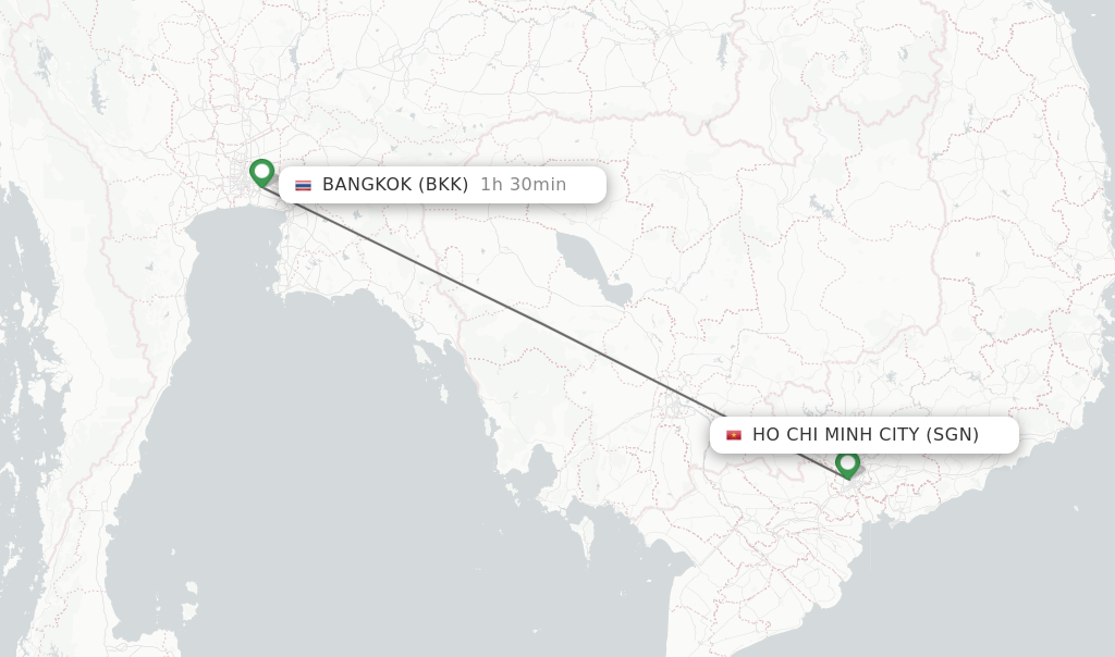 Flights from Ho Chi Minh City to Bangkok route map