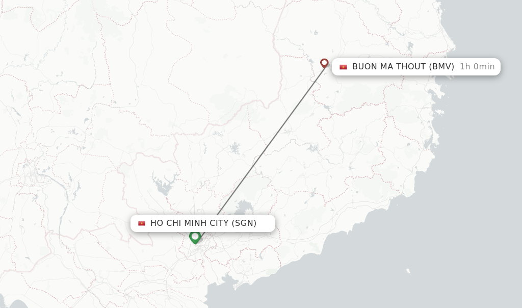 Flights from Ho Chi Minh City to Buon Ma Thout route map