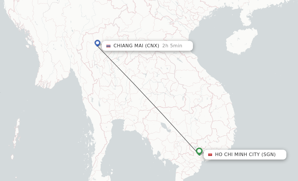 Flights from Ho Chi Minh City to Chiang Mai route map