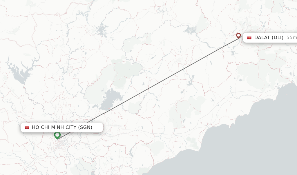 Flights from Ho Chi Minh City to Dalat route map