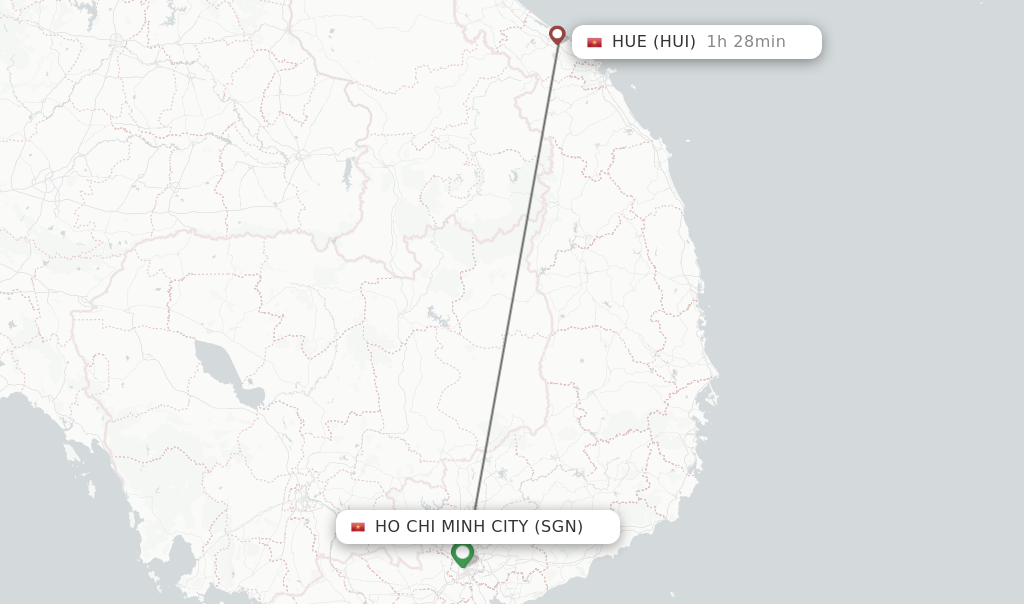 Flights from Ho Chi Minh City to Hue route map