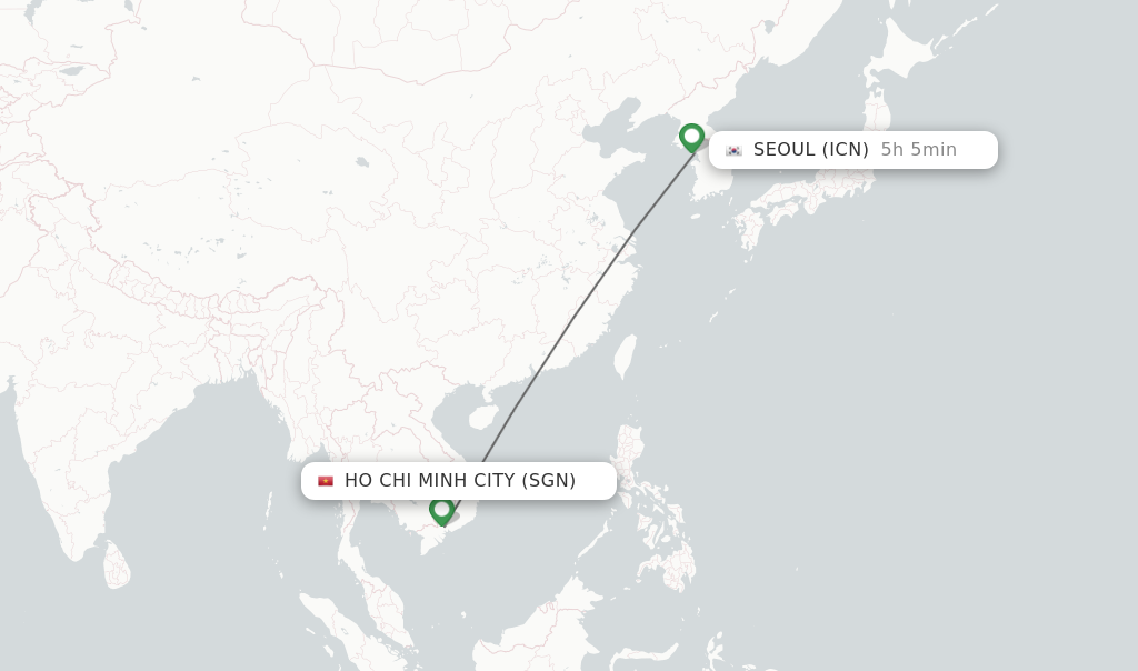 Flights from Ho Chi Minh City to Seoul route map