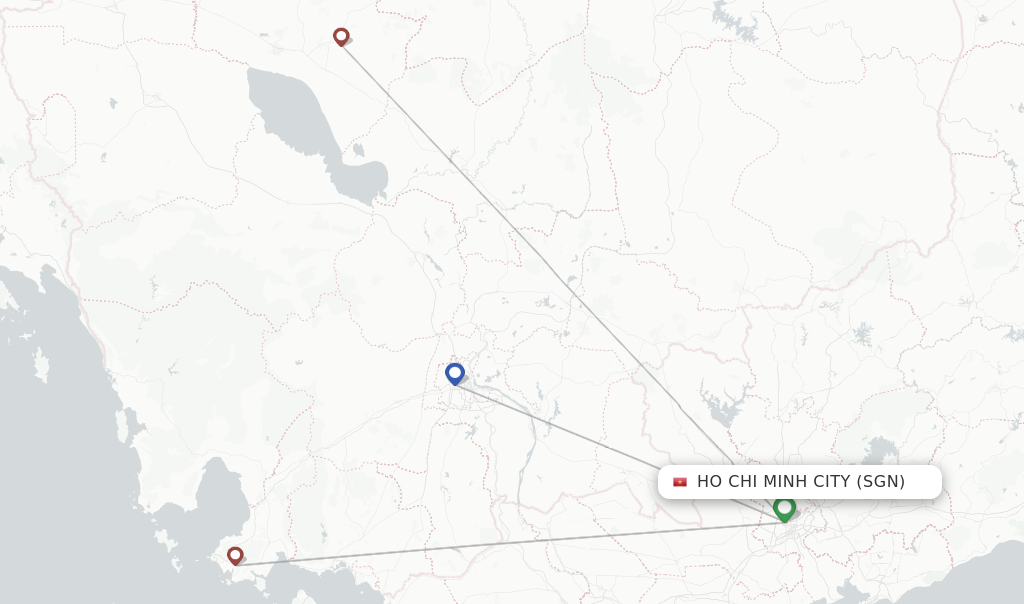 Route map with flights from Ho Chi Minh City with Air Cambodia