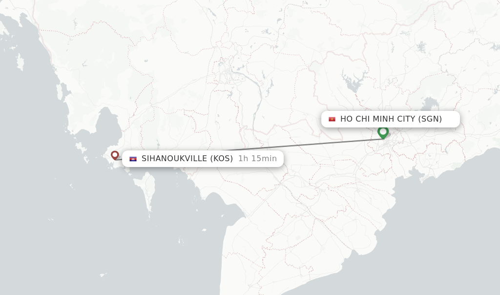 Flights from Ho Chi Minh City to Sihanoukville route map