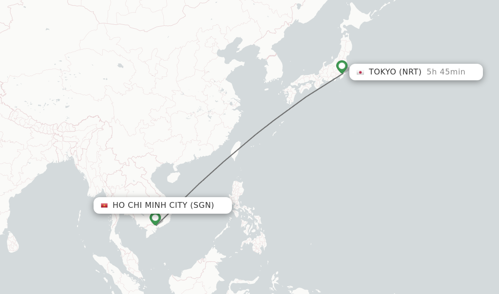 Flights from Ho Chi Minh City to Tokyo route map
