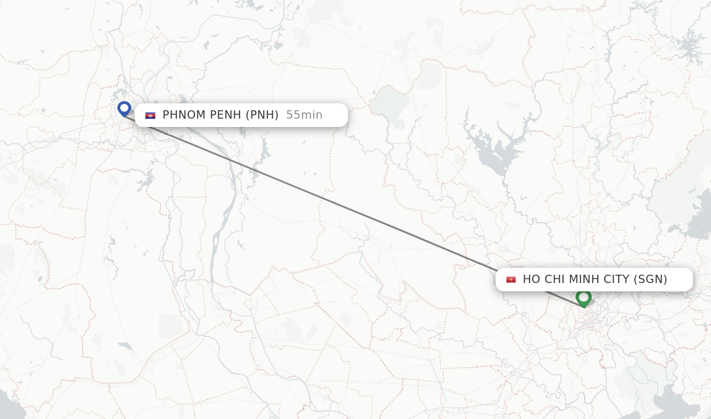 Flights from Ho Chi Minh City to Phnom Penh route map