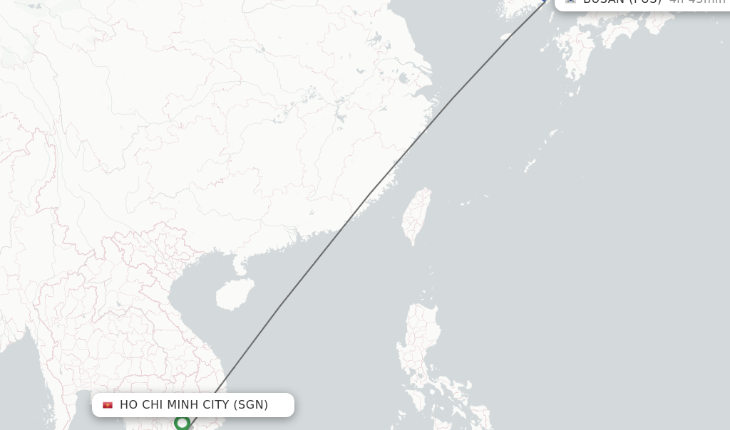 Flights from Ho Chi Minh City to Busan route map