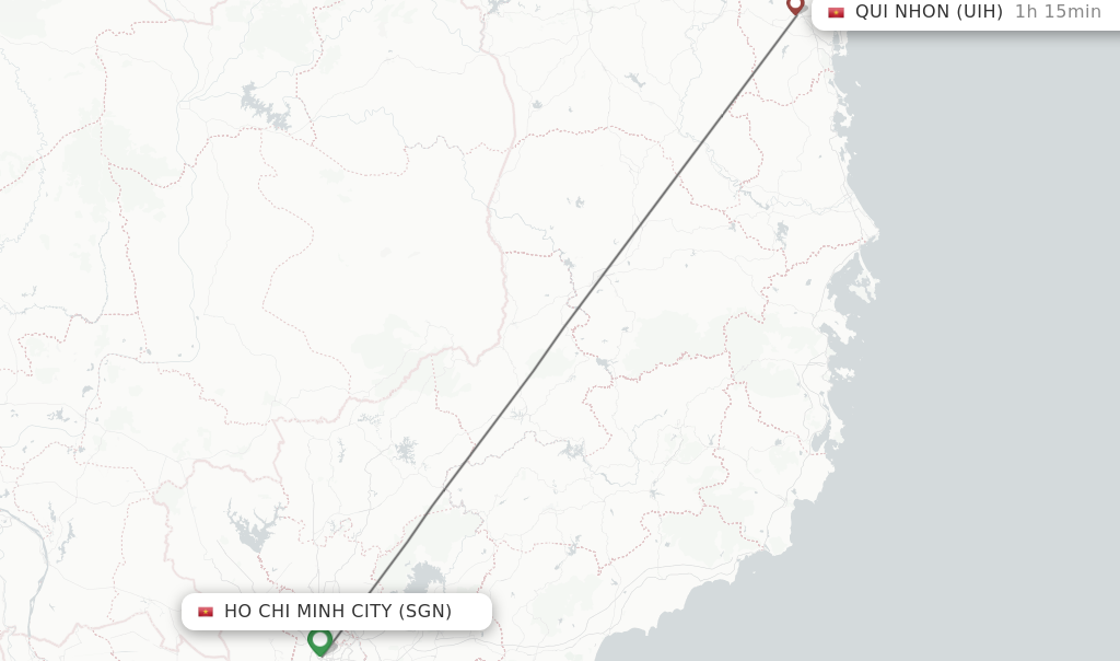 Flights from Ho Chi Minh City to Qui Nhon route map
