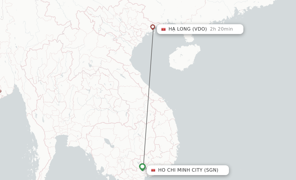 Flights from Ho Chi Minh City to Quang Ninh route map