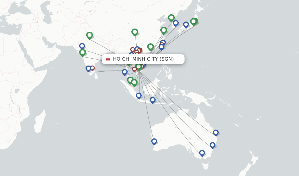 Route map with flights from Ho Chi Minh City with VietJet