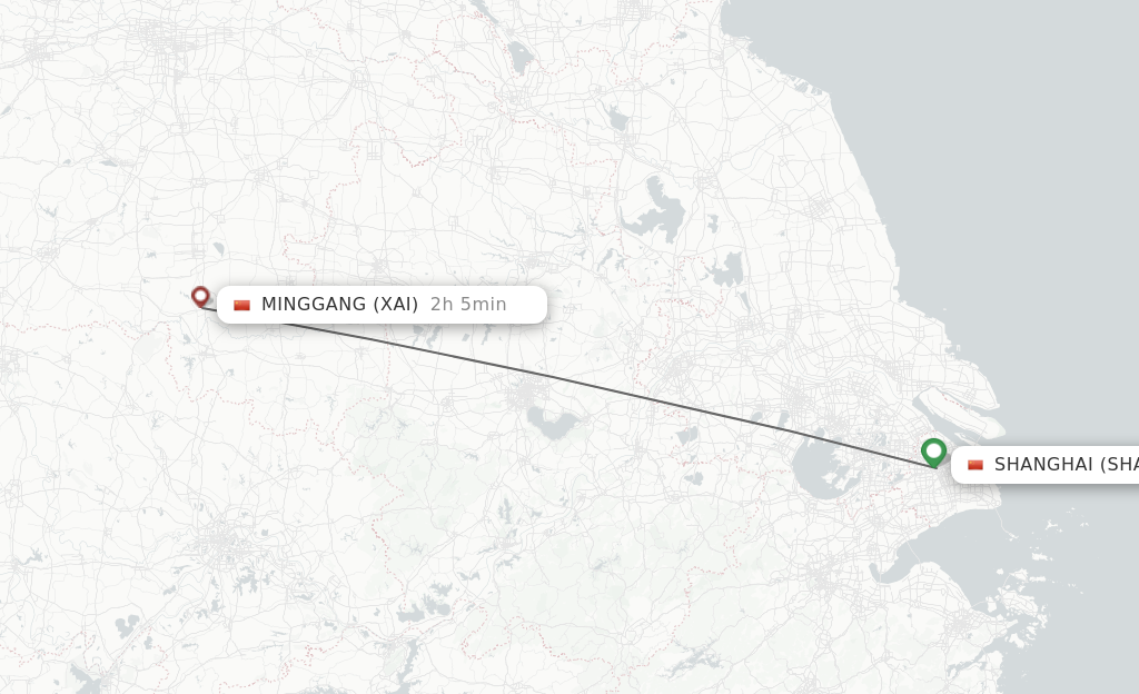 Flights from Shanghai to Xinyang route map