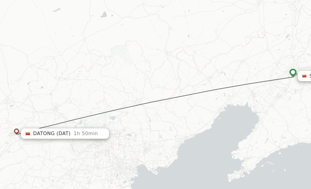 Flights from Shenyang to Datong route map
