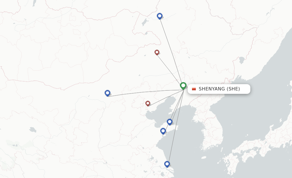 Route map with flights from Shenyang with Ruili Airlines