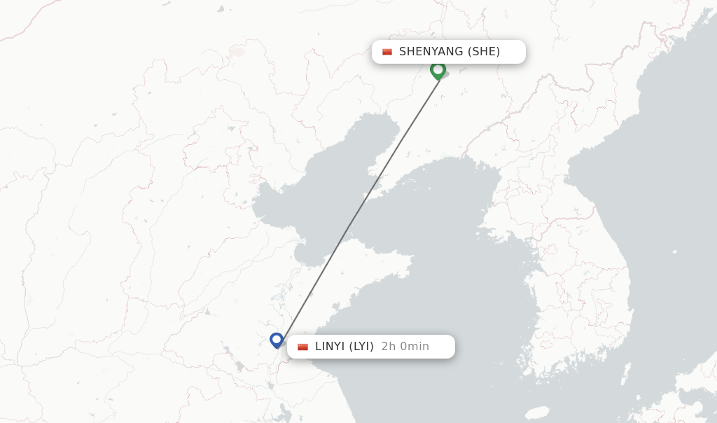 Flights from Shenyang to Linyi route map
