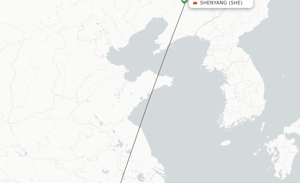 Flights from Shenyang to Tunxi route map