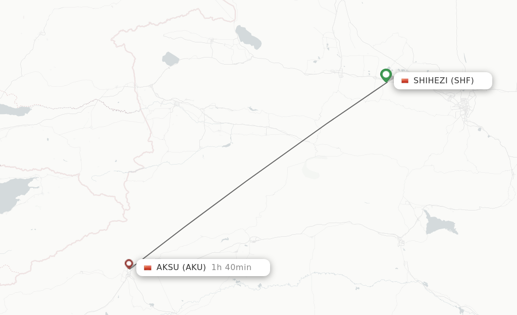 Flights from Shihezi to Aksu route map
