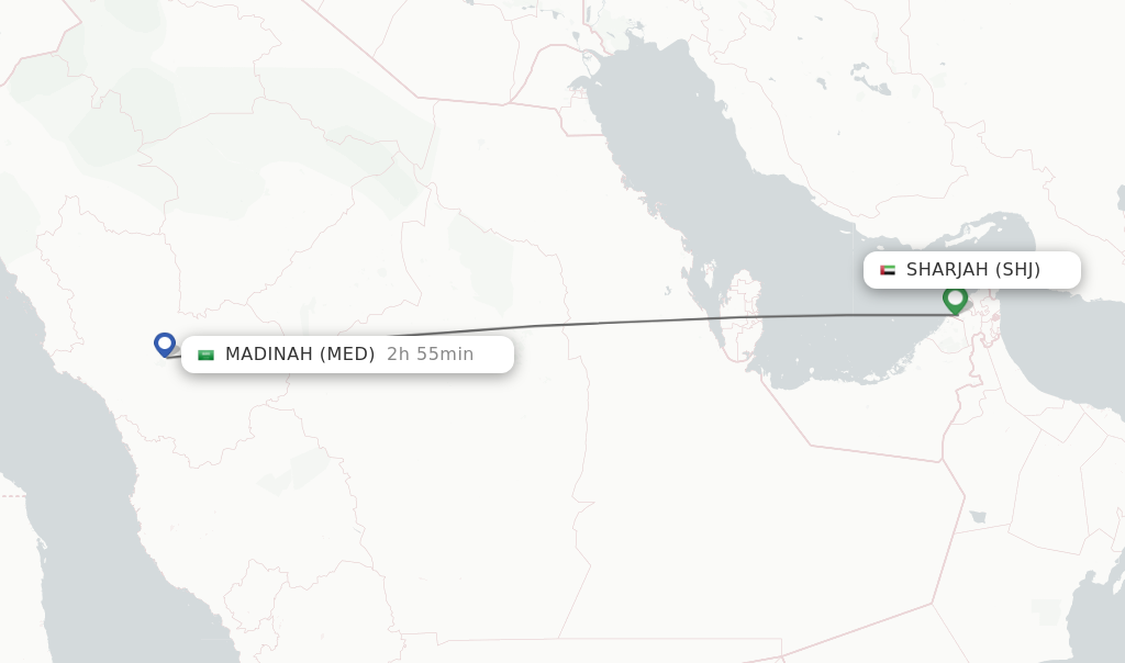 Flights from Sharjah to Madinah route map
