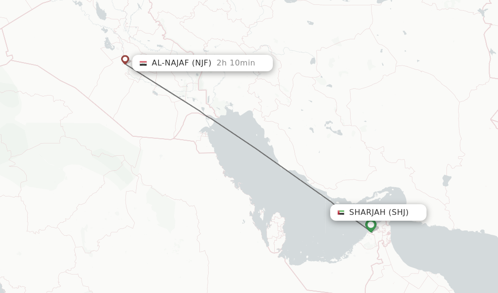 Flights from Sharjah to Al-Najaf route map