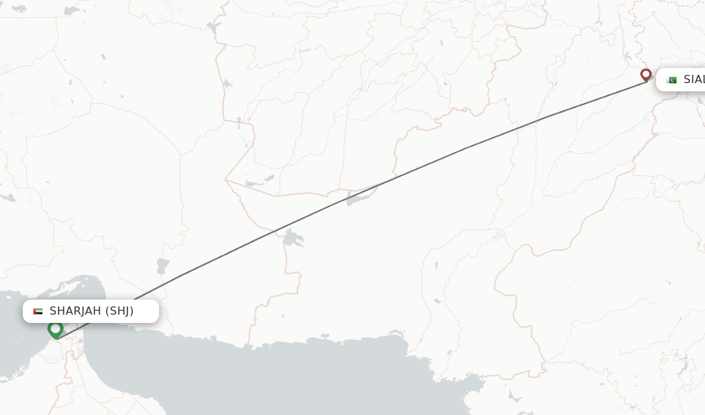 Flights from Sharjah to Sialkot route map