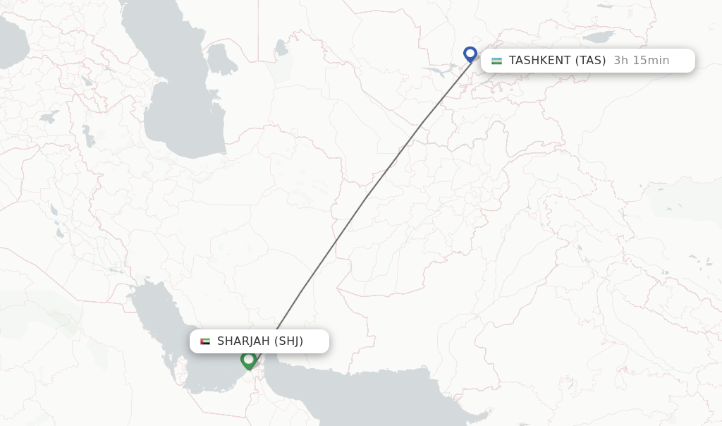 Flights from Sharjah to Tashkent route map