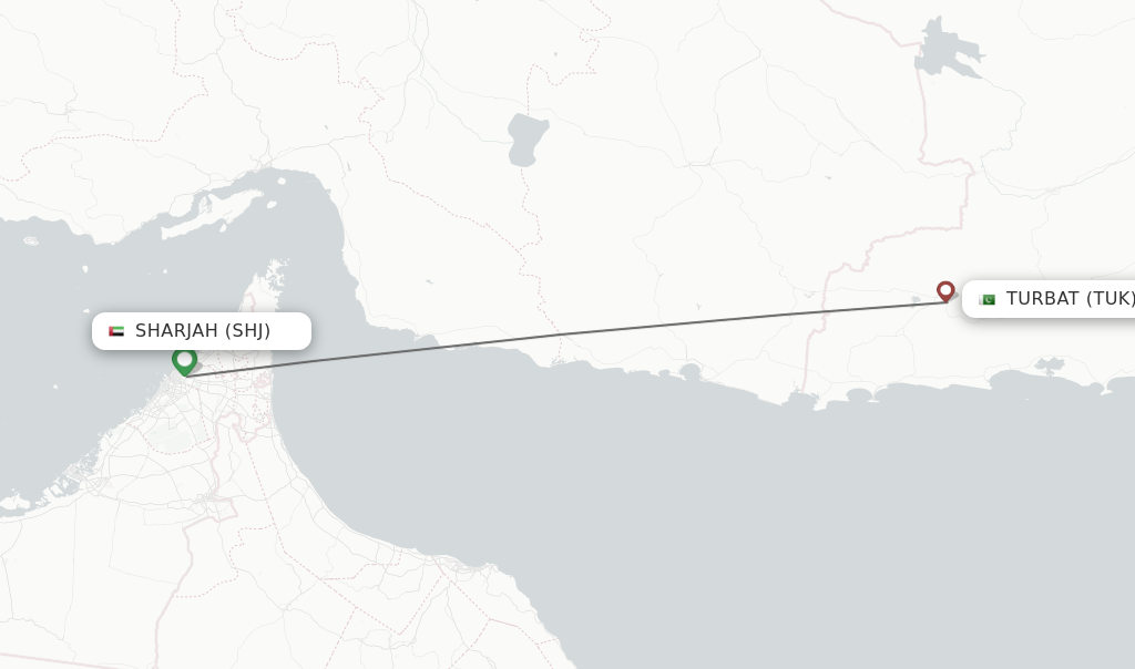 Flights from Sharjah to Turbat route map