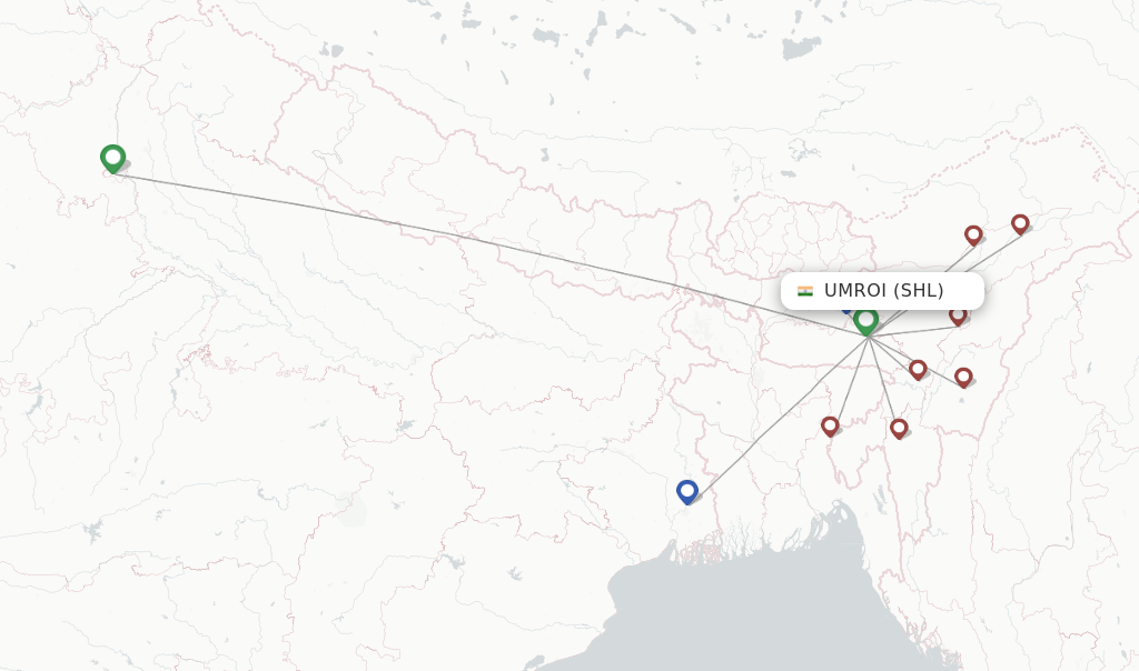 Flights from Umroi to Aizawl route map