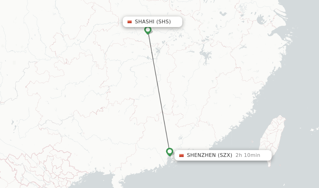 Flights from Shashi to Shenzhen route map