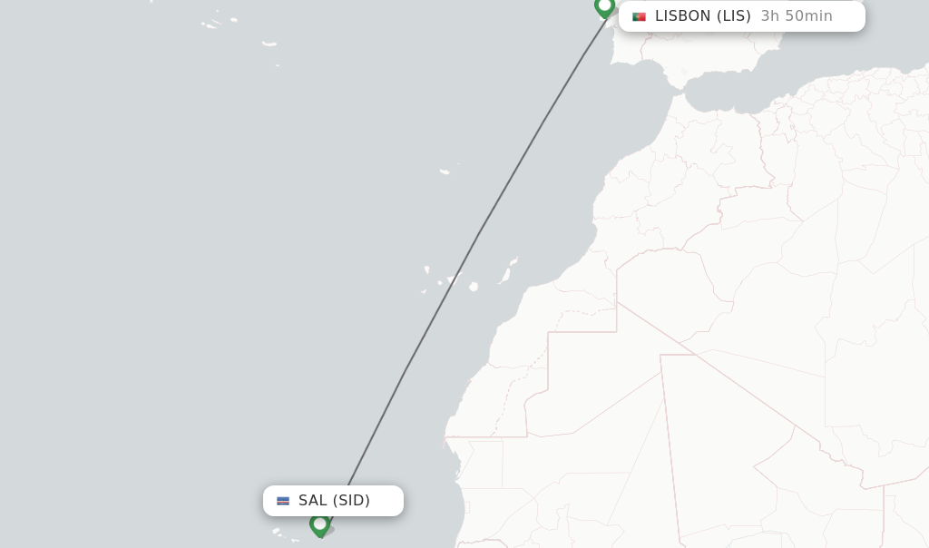 Flights from Sal to Lisbon route map