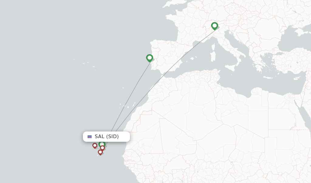 Route map with flights from Sal with Cabo Verde Airlines