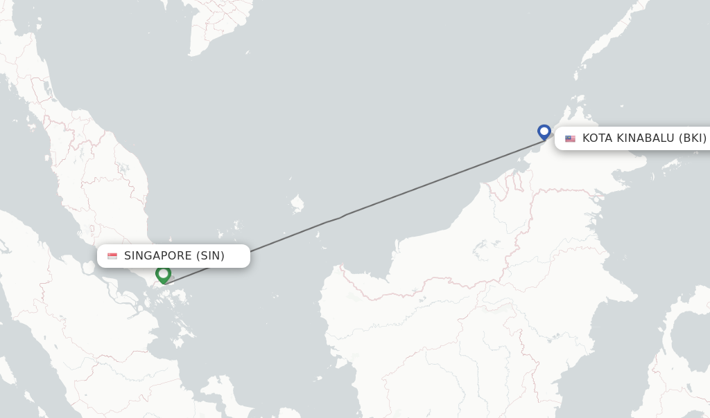 Flights from Singapore to Kota Kinabalu route map