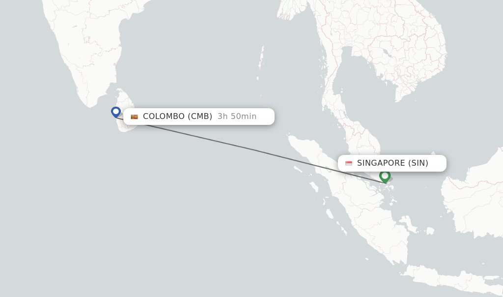 Flights from Singapore to Colombo route map