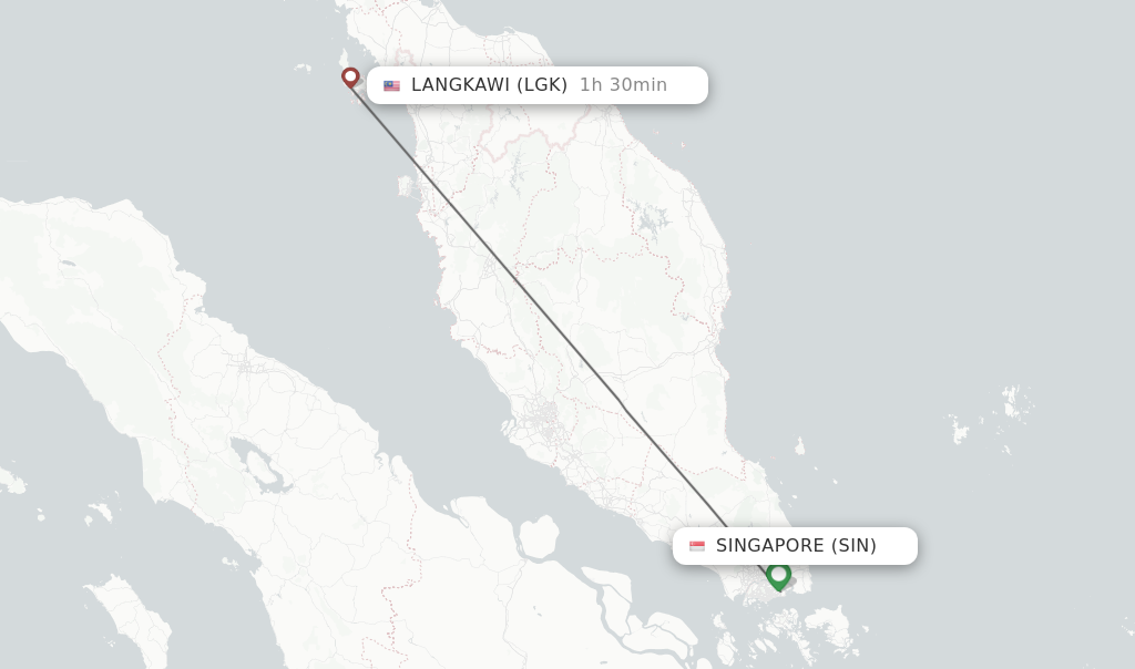 Flights from Singapore to Langkawi route map