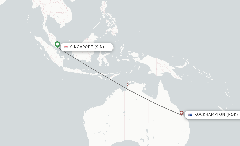 Flights from Singapore to Rockhampton route map