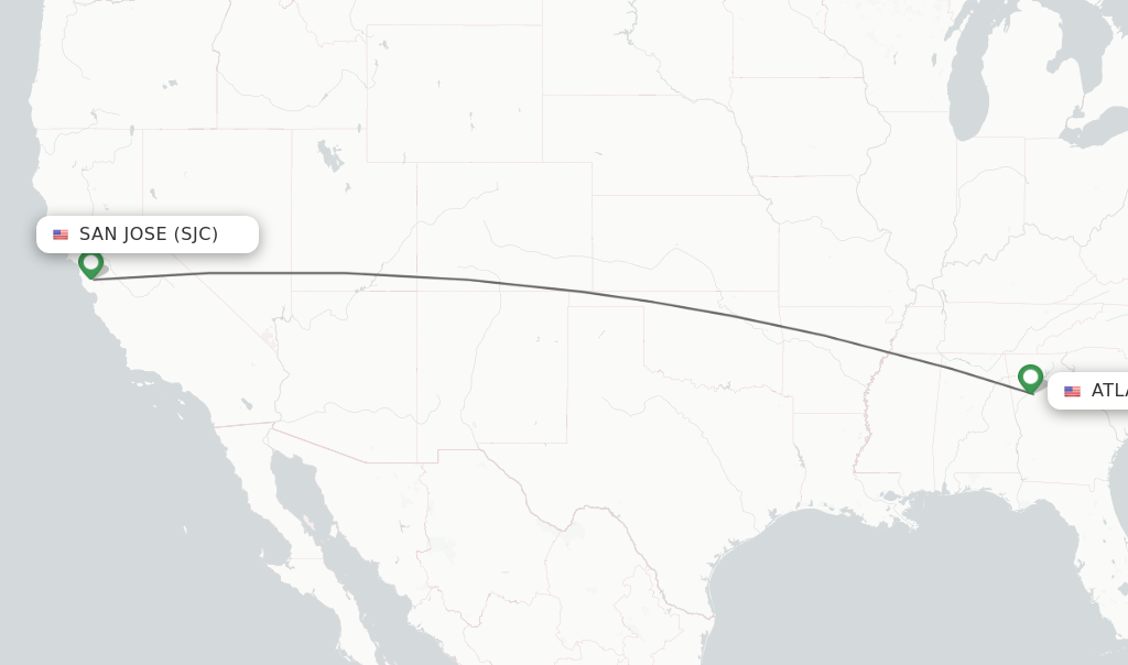 Flights from San Jose to Atlanta route map