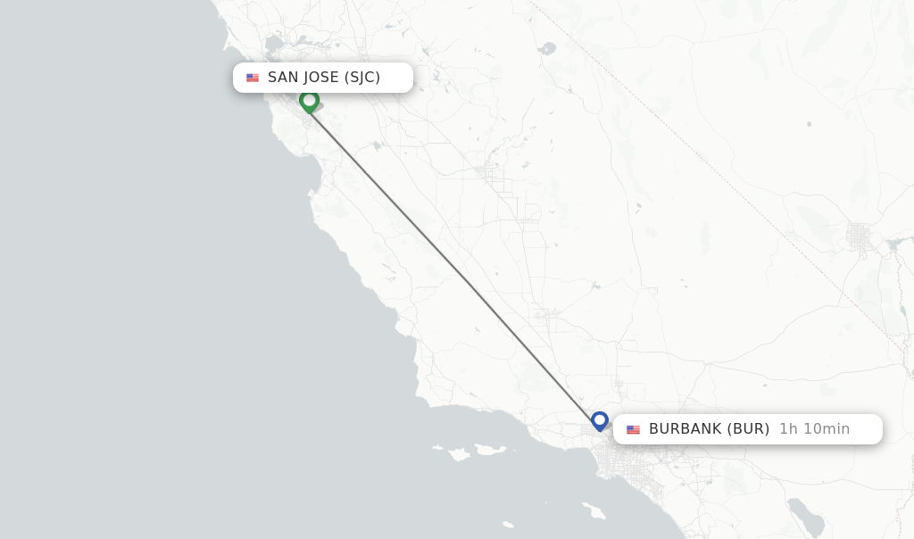 Flights from San Jose to Burbank route map