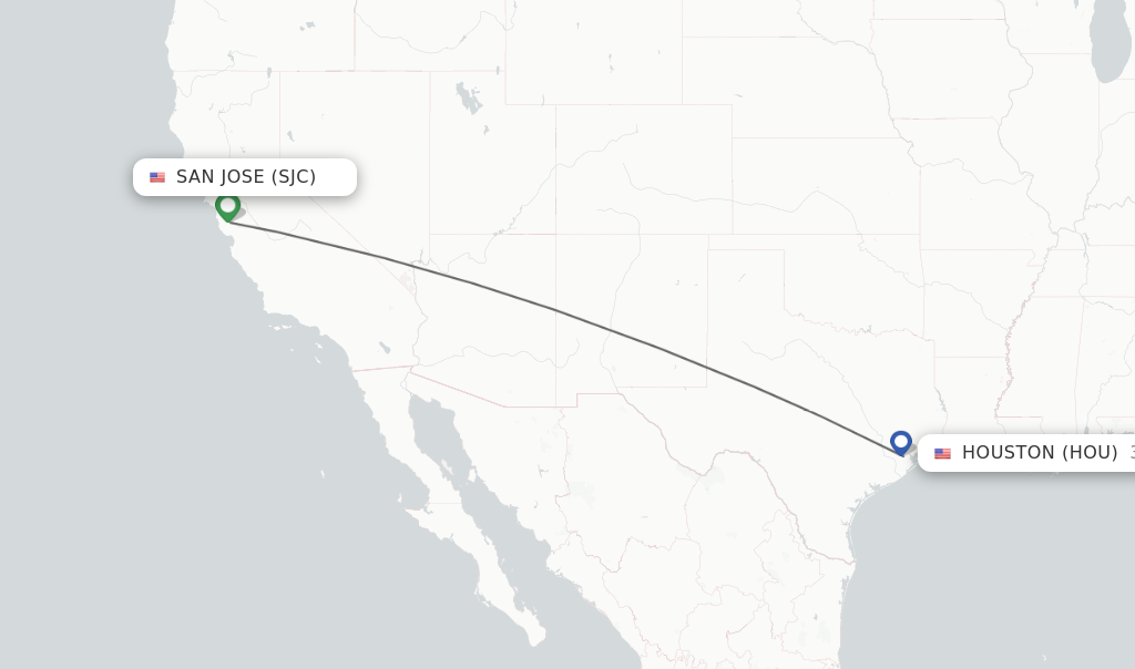 Flights from San Jose to Houston route map