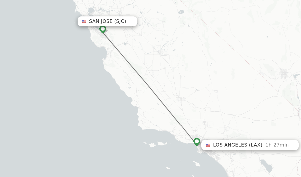 Flights from San Jose to Los Angeles route map