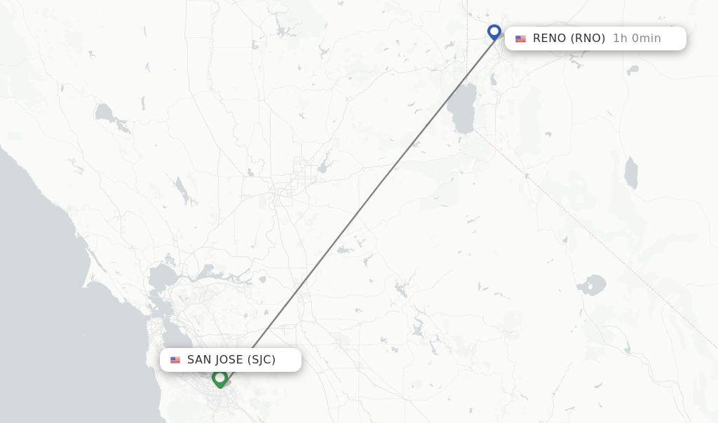 Flights from San Jose to Reno route map