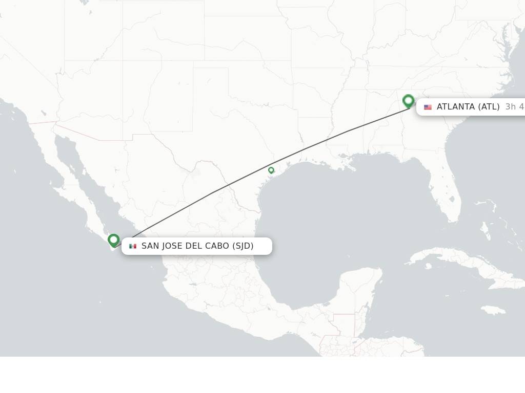 Flights from San Jose Cabo to Atlanta route map