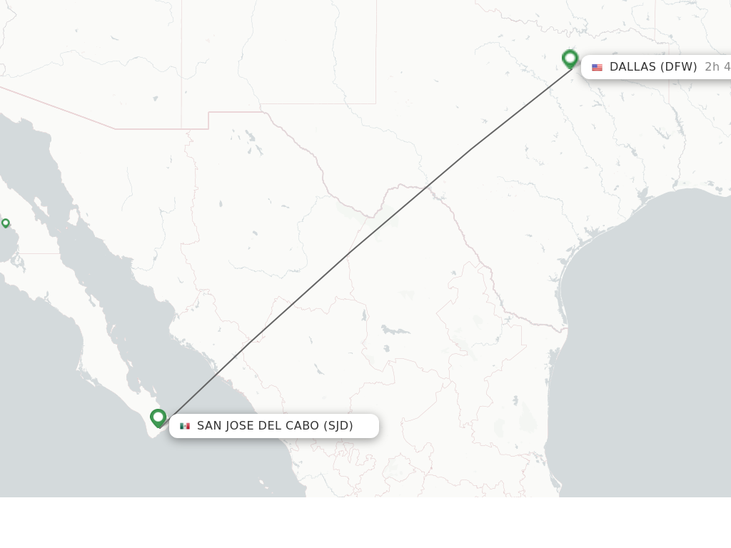 Flights from San Jose Cabo to Dallas route map