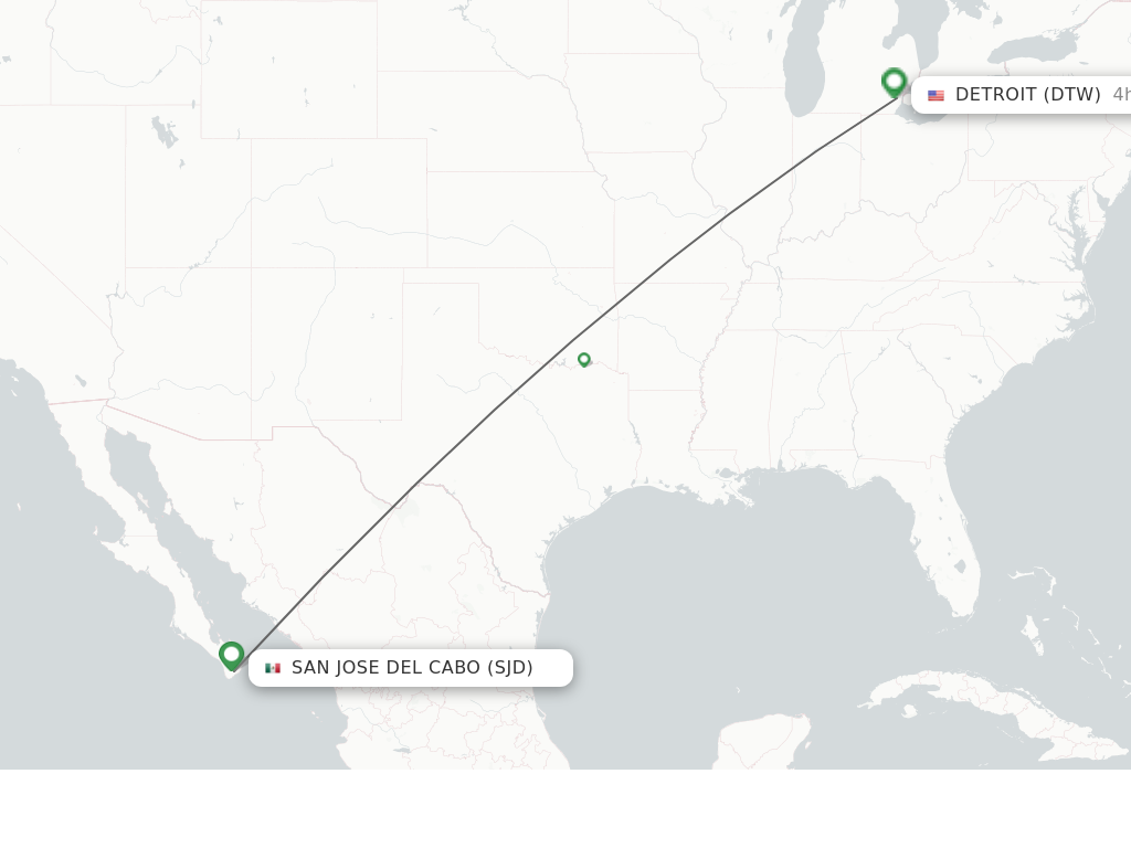 Flights from San Jose Cabo to Detroit route map