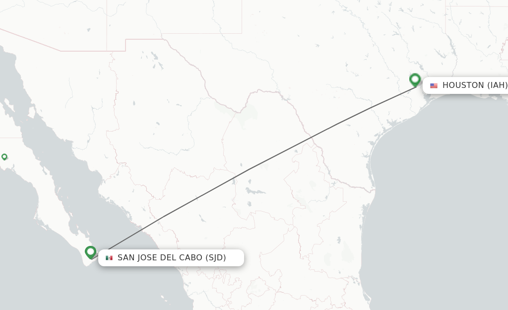 Flights from San Jose Cabo to Houston route map