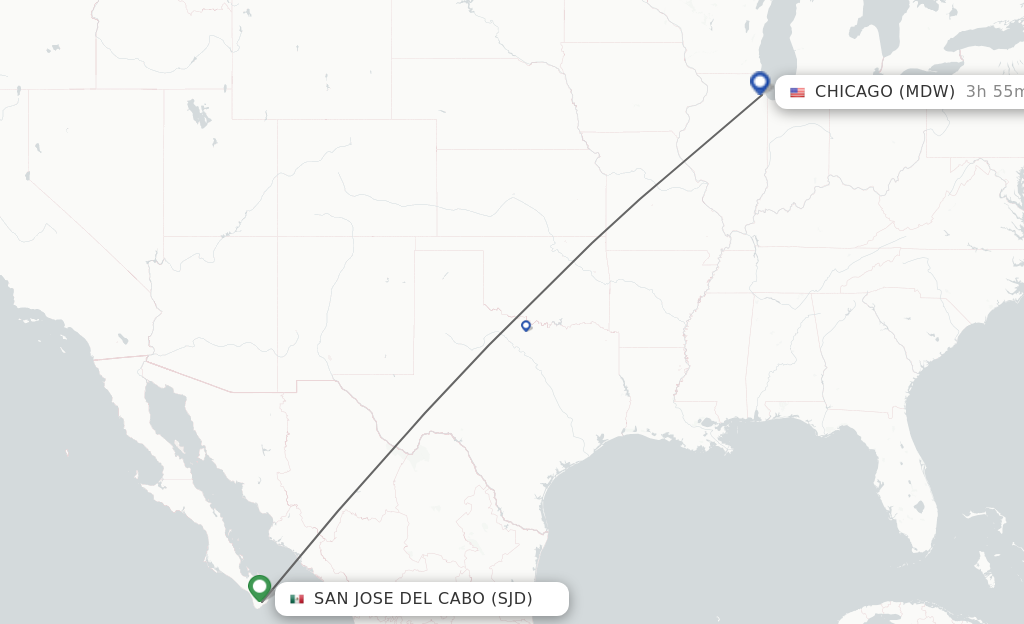 Flights from San Jose Cabo to Chicago route map