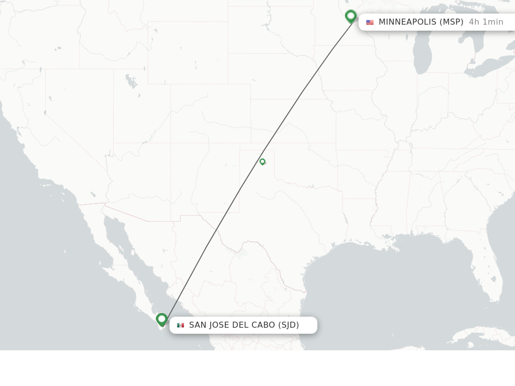 Flights from San Jose Cabo to Minneapolis route map