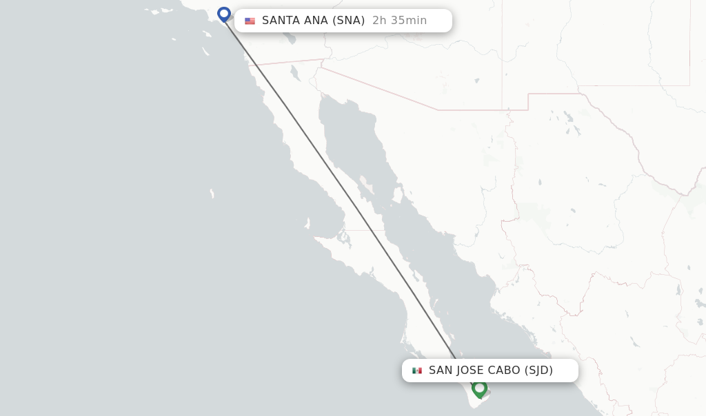 Flights from San Jose Cabo to Santa Ana route map
