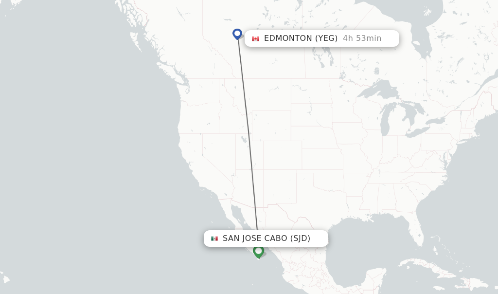 Flights from San Jose Cabo to Edmonton route map