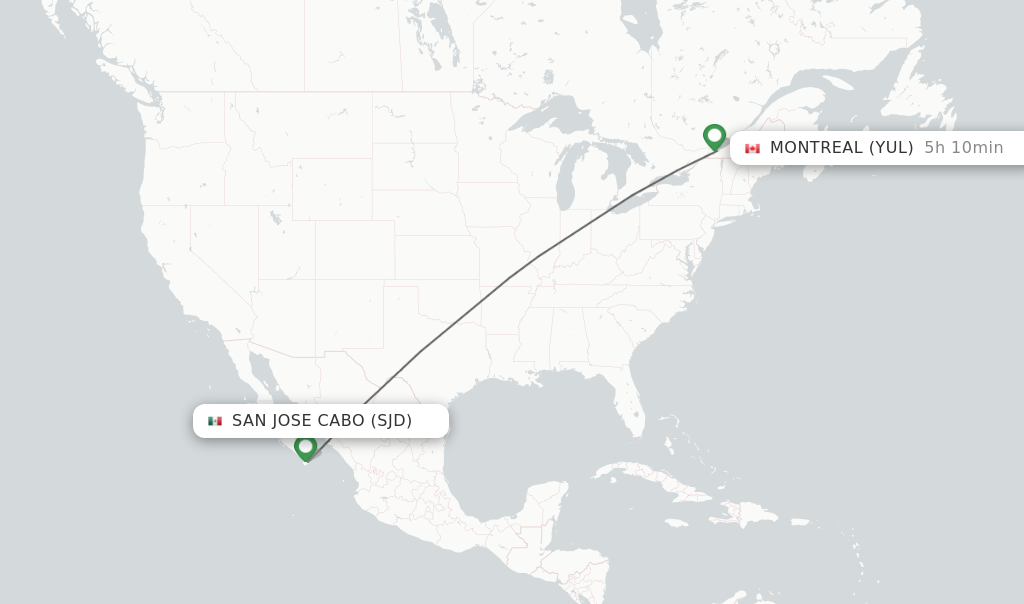 Flights from San Jose Cabo to Montreal route map